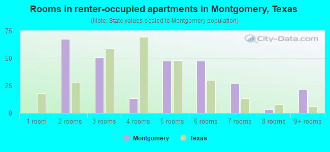 Rooms in renter-occupied apartments in Montgomery, Texas