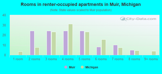 Rooms in renter-occupied apartments in Muir, Michigan