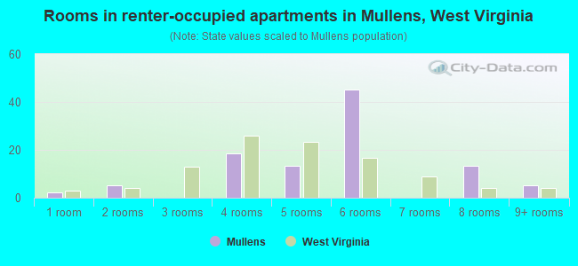 Rooms in renter-occupied apartments in Mullens, West Virginia