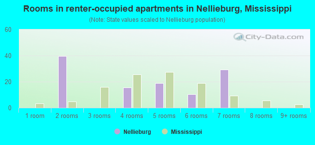 Rooms in renter-occupied apartments in Nellieburg, Mississippi