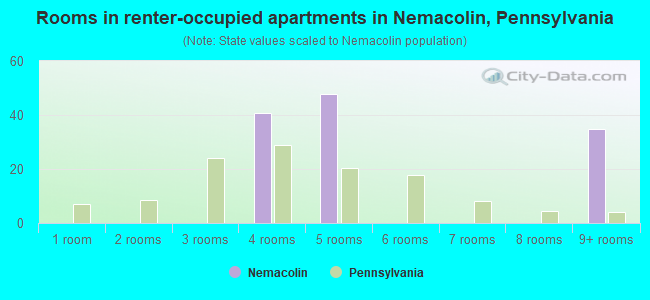 Rooms in renter-occupied apartments in Nemacolin, Pennsylvania