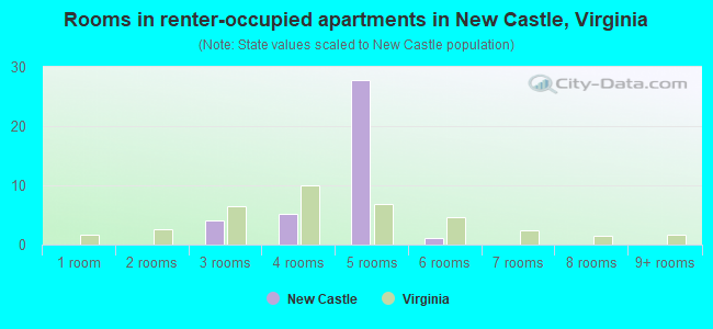Rooms in renter-occupied apartments in New Castle, Virginia