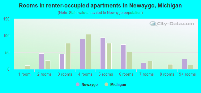Rooms in renter-occupied apartments in Newaygo, Michigan
