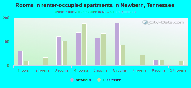 Rooms in renter-occupied apartments in Newbern, Tennessee