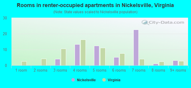 Rooms in renter-occupied apartments in Nickelsville, Virginia