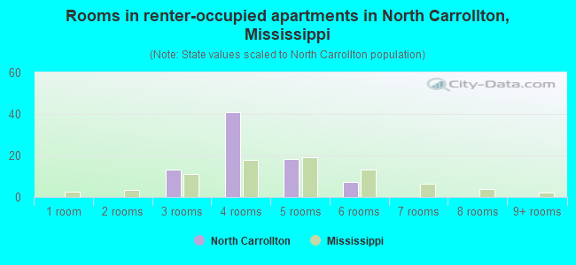 Rooms in renter-occupied apartments in North Carrollton, Mississippi