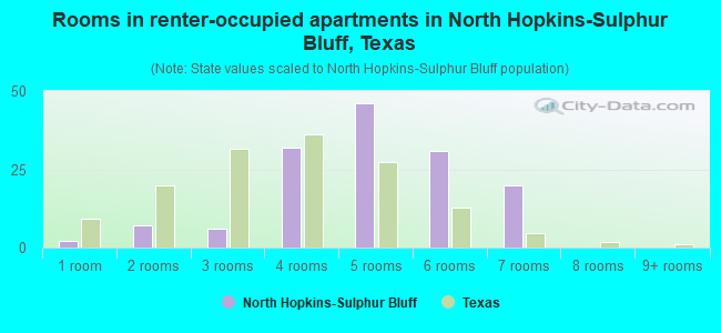 Rooms in renter-occupied apartments in North Hopkins-Sulphur Bluff, Texas