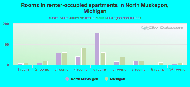 Rooms in renter-occupied apartments in North Muskegon, Michigan