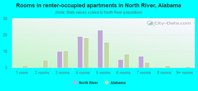 Rooms in renter-occupied apartments in North River, Alabama