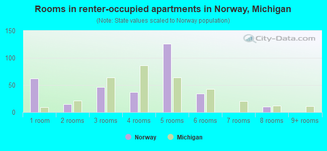 Rooms in renter-occupied apartments in Norway, Michigan