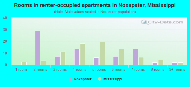 Rooms in renter-occupied apartments in Noxapater, Mississippi