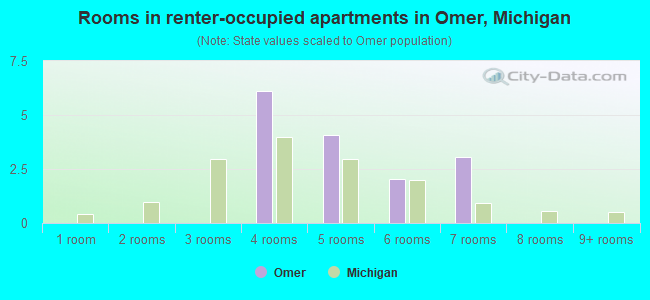 Rooms in renter-occupied apartments in Omer, Michigan