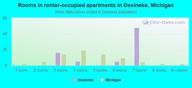 Rooms in renter-occupied apartments in Ossineke, Michigan