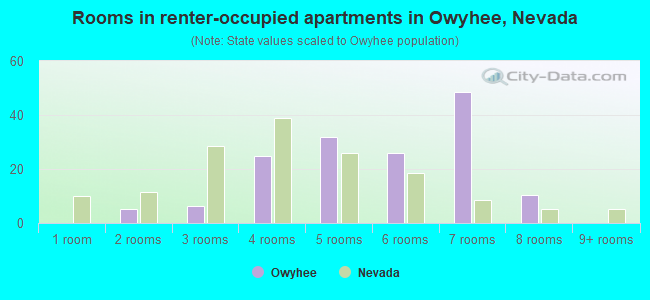 Rooms in renter-occupied apartments in Owyhee, Nevada