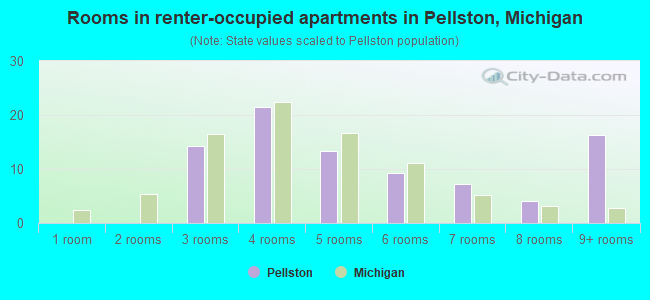 Rooms in renter-occupied apartments in Pellston, Michigan