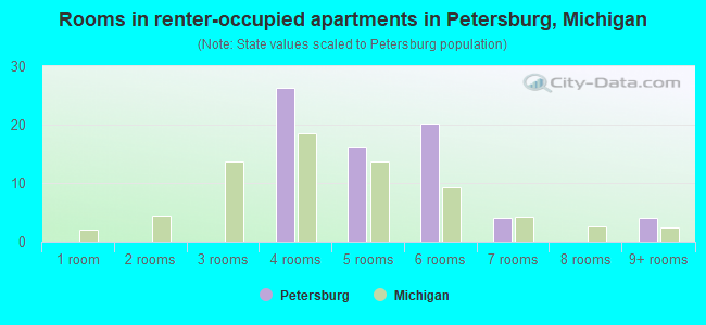 Rooms in renter-occupied apartments in Petersburg, Michigan