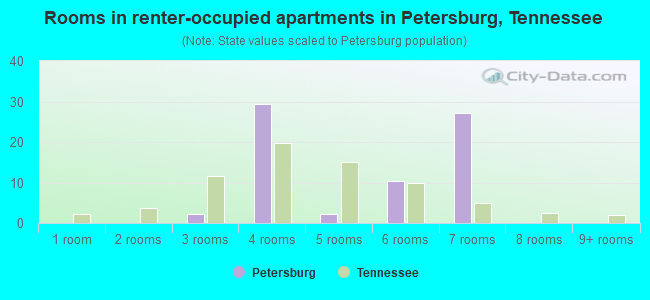Rooms in renter-occupied apartments in Petersburg, Tennessee