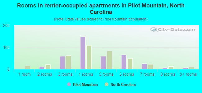 Rooms in renter-occupied apartments in Pilot Mountain, North Carolina