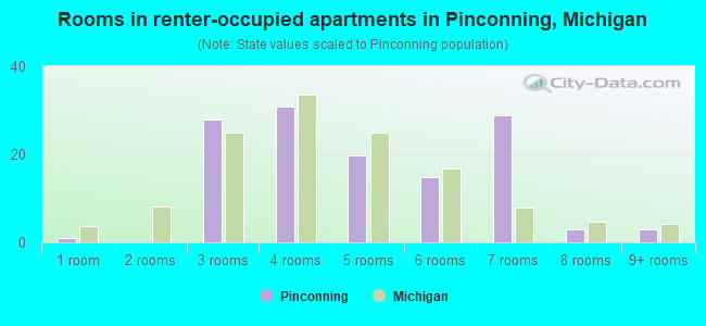 Rooms in renter-occupied apartments in Pinconning, Michigan