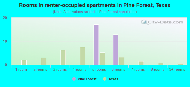 Rooms in renter-occupied apartments in Pine Forest, Texas
