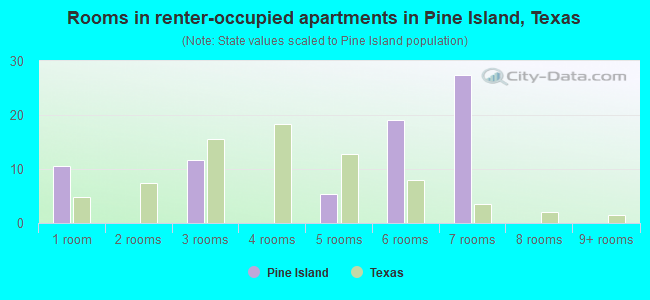 Rooms in renter-occupied apartments in Pine Island, Texas