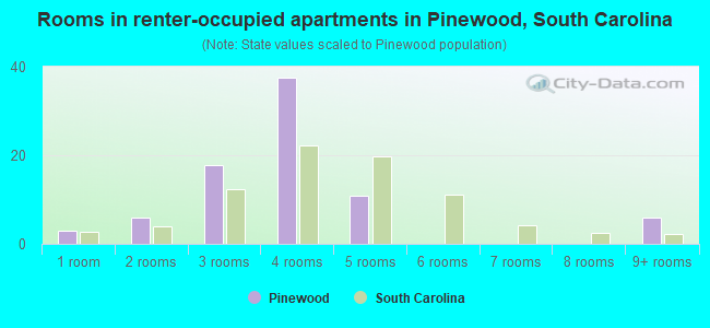 Rooms in renter-occupied apartments in Pinewood, South Carolina