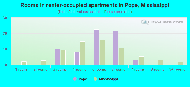 Rooms in renter-occupied apartments in Pope, Mississippi