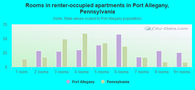 Rooms in renter-occupied apartments in Port Allegany, Pennsylvania