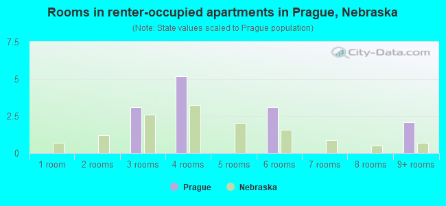 Rooms in renter-occupied apartments in Prague, Nebraska