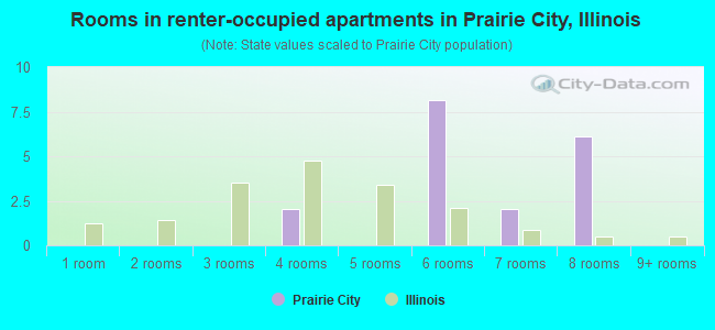 Rooms in renter-occupied apartments in Prairie City, Illinois
