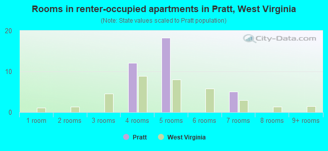 Rooms in renter-occupied apartments in Pratt, West Virginia