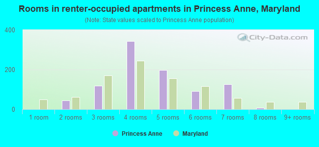Rooms in renter-occupied apartments in Princess Anne, Maryland