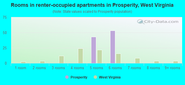 Rooms in renter-occupied apartments in Prosperity, West Virginia