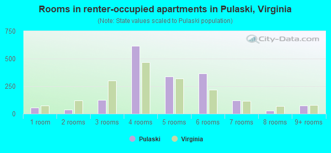Rooms in renter-occupied apartments in Pulaski, Virginia