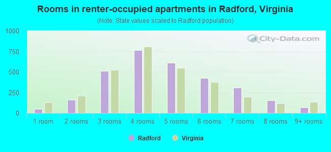 Rooms in renter-occupied apartments in Radford, Virginia