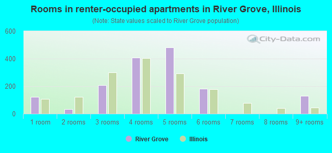Rooms in renter-occupied apartments in River Grove, Illinois