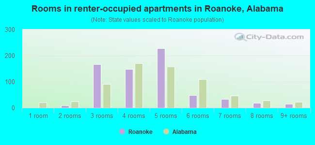 Rooms in renter-occupied apartments in Roanoke, Alabama