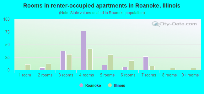 Rooms in renter-occupied apartments in Roanoke, Illinois