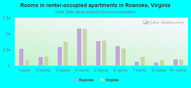 Rooms in renter-occupied apartments in Roanoke, Virginia