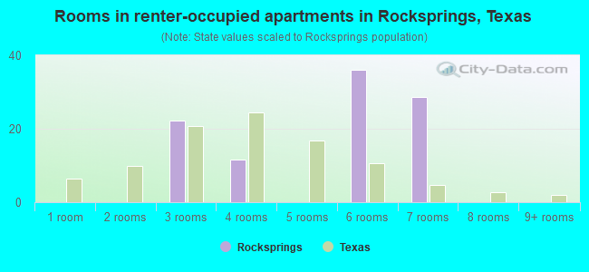 Rooms in renter-occupied apartments in Rocksprings, Texas