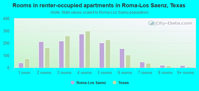 Rooms in renter-occupied apartments in Roma-Los Saenz, Texas