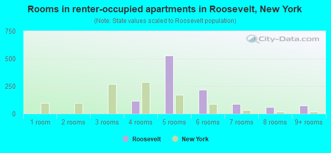 Rooms in renter-occupied apartments in Roosevelt, New York