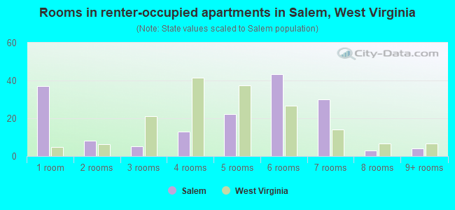 Rooms in renter-occupied apartments in Salem, West Virginia