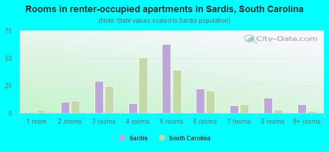 Rooms in renter-occupied apartments in Sardis, South Carolina