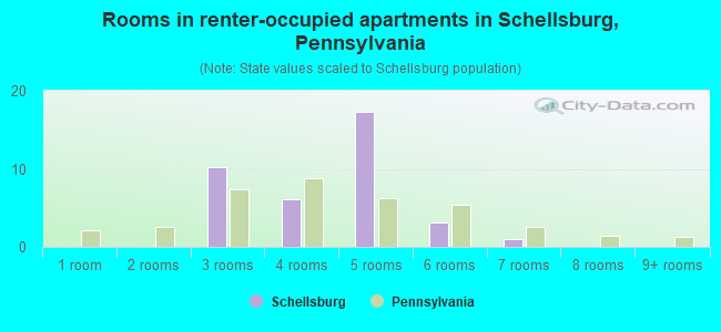 Rooms in renter-occupied apartments in Schellsburg, Pennsylvania
