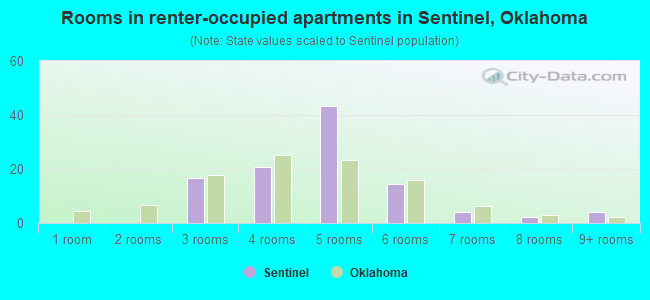 Rooms in renter-occupied apartments in Sentinel, Oklahoma