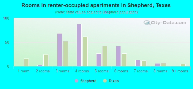 Rooms in renter-occupied apartments in Shepherd, Texas