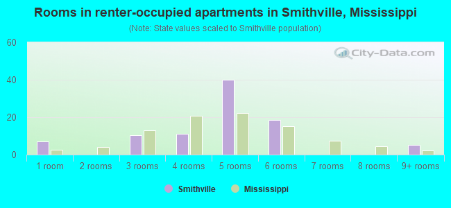 Rooms in renter-occupied apartments in Smithville, Mississippi