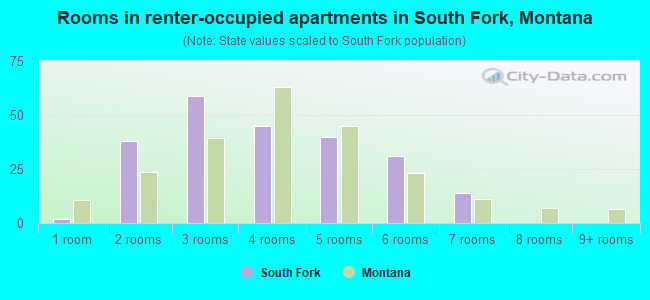 Rooms in renter-occupied apartments in South Fork, Montana