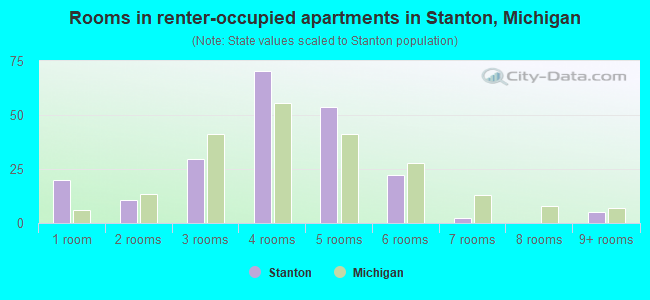 Rooms in renter-occupied apartments in Stanton, Michigan